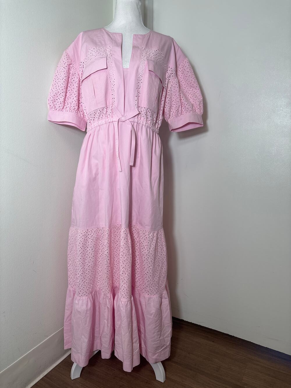 Derek Lam IO Crosby Pink Short Sleeve Eyelet Cotton Maxi Dress Sz 10